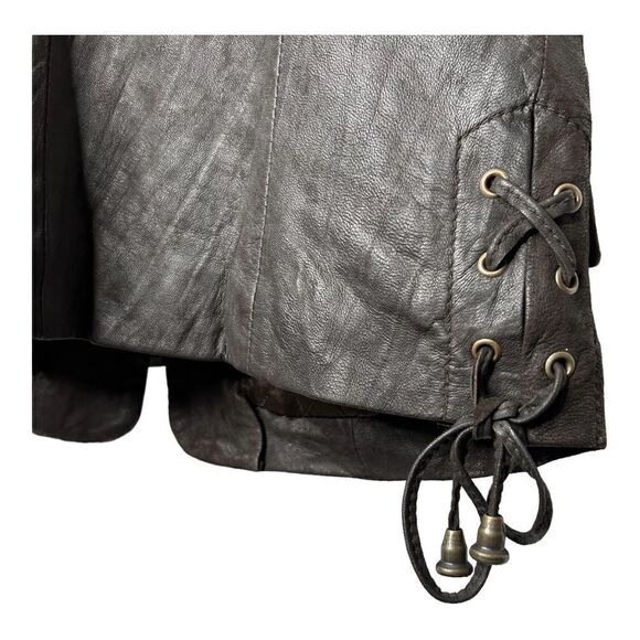 NEW Harkila Brown Leather Hunting Vest Pockets Full Zip Moto Jacket Mens S - Picture 5 of 6
